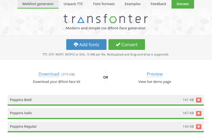 Transforter Converting Webfont